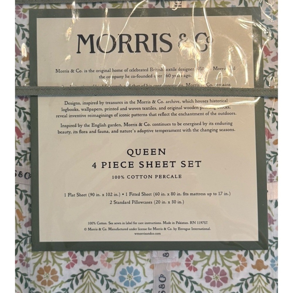 New William MORRIS & CO. Queen Sheet Set Flowers  100% Cotton - Picture 2 of 4